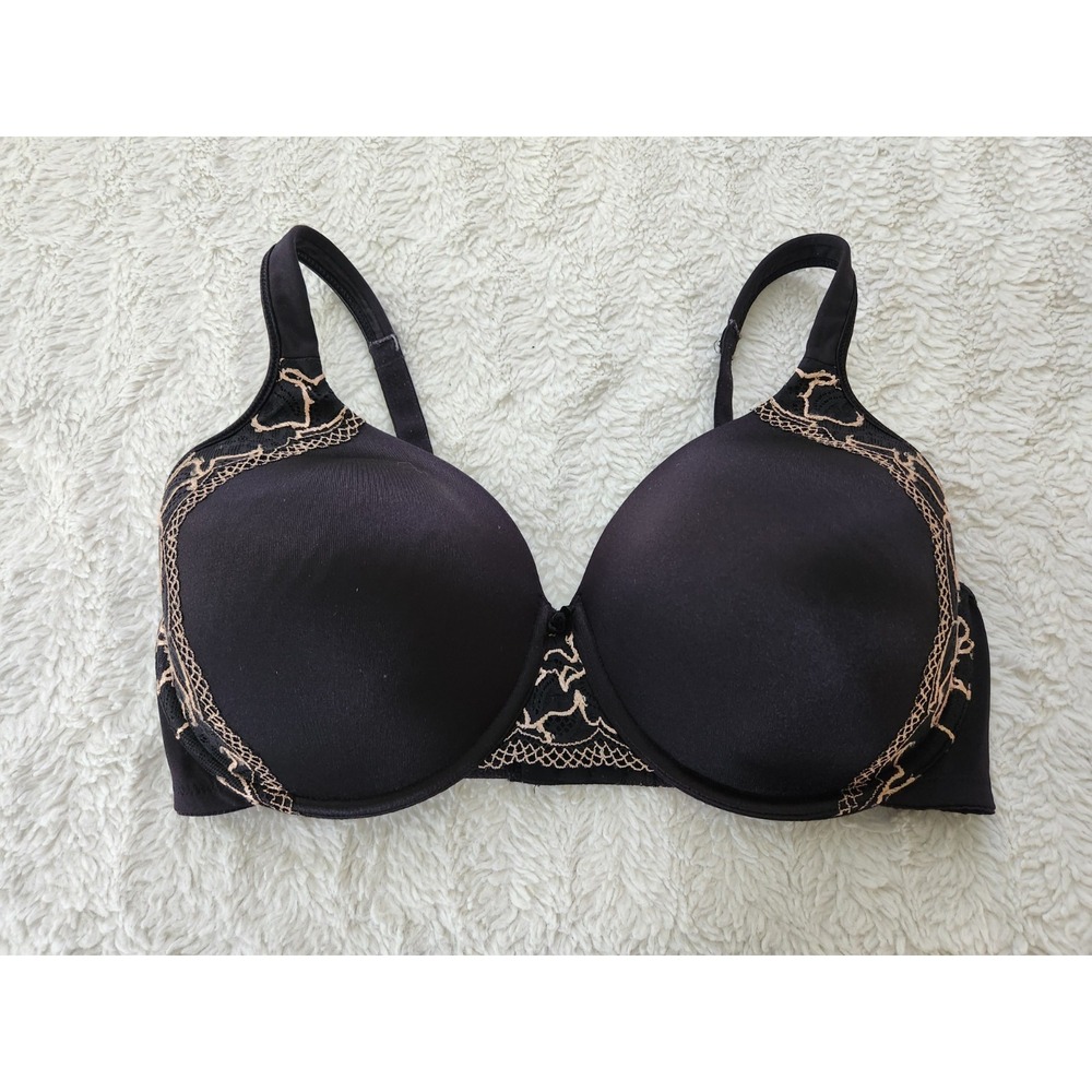 Bali One Smooth U Side Support Underwire Bra Black Size 38DD Lace Trim 3547